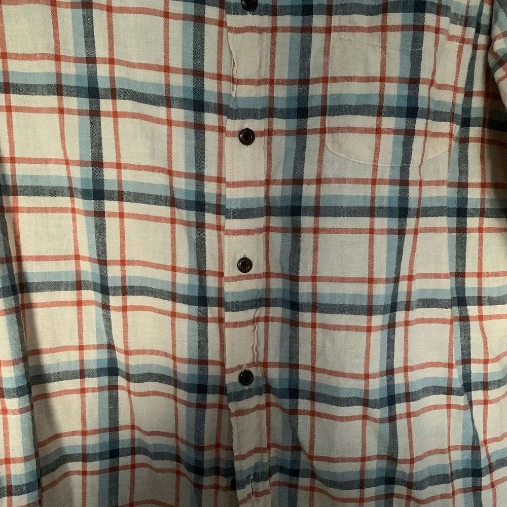 J.Crew Homespun Plaid Shirt Mens L White Orange Blue